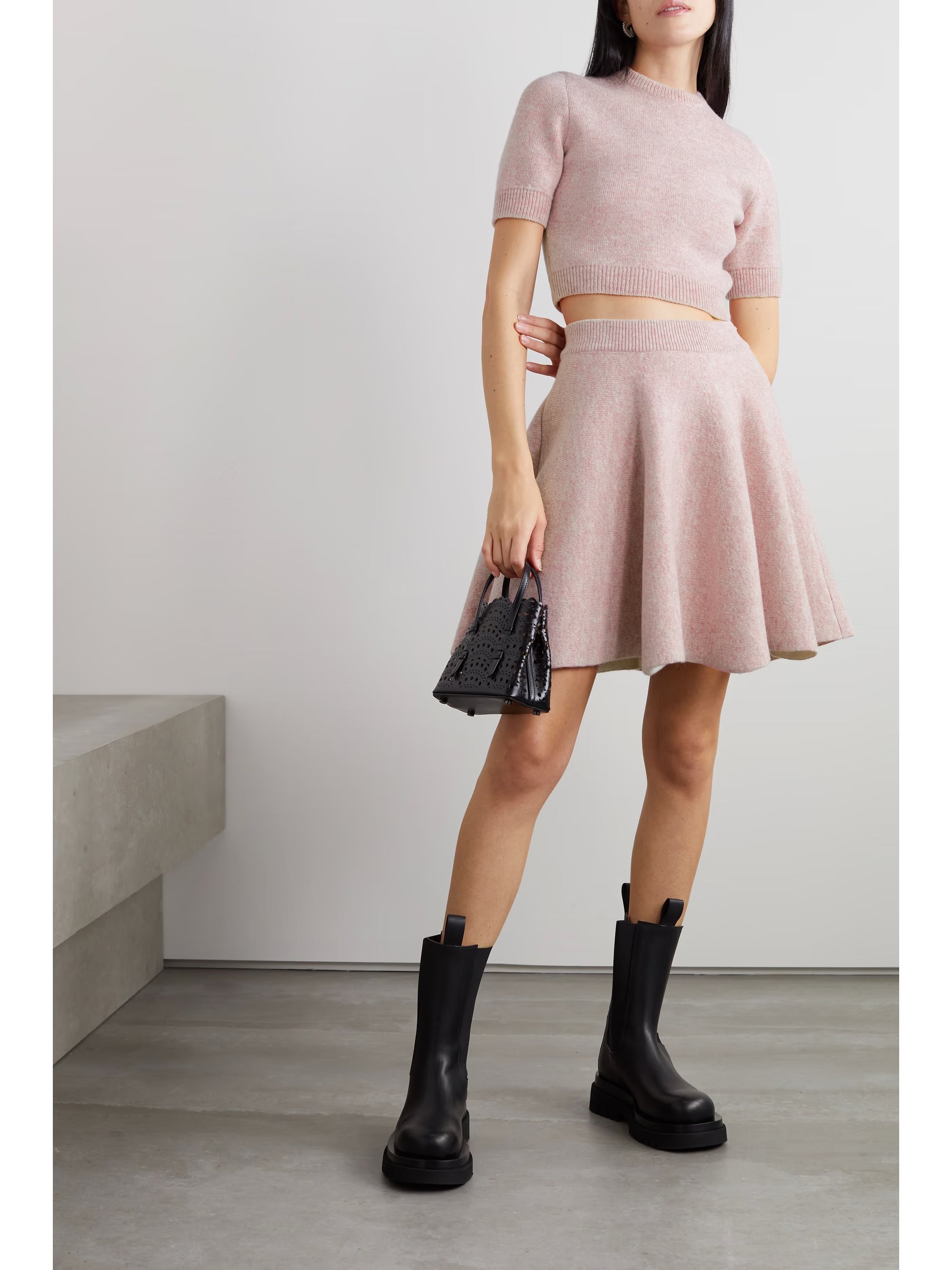 Flared skirt in plain wool - Mottled pink