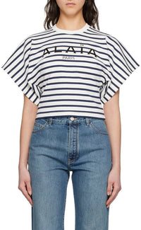 Striped T-shirt, large sleeves - Navy & Ivory