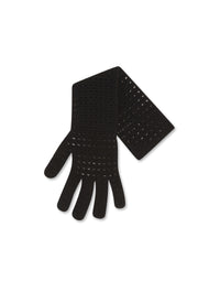 Glove 33cm wool flowers - Black