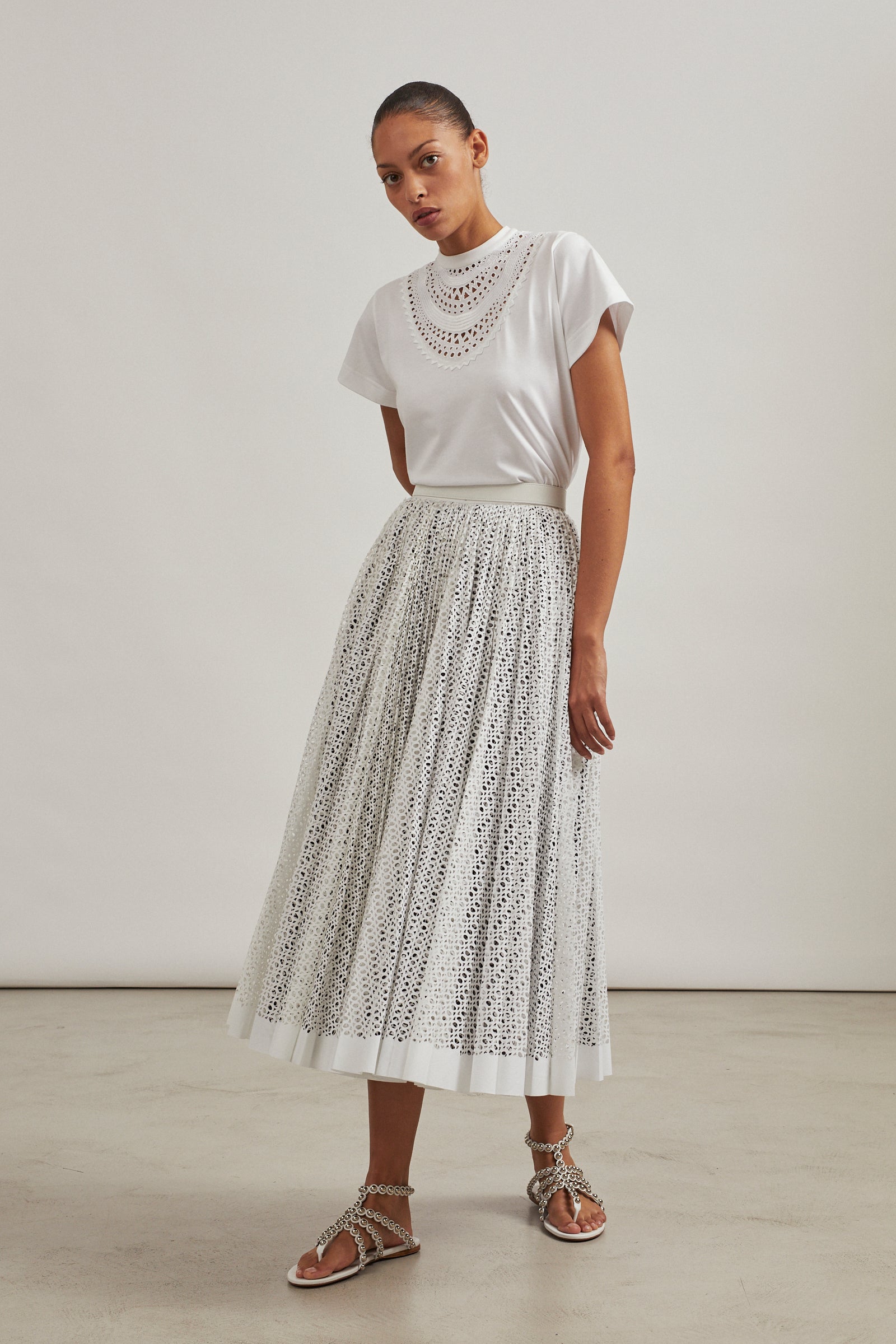 Openwork bib t-shirt - White