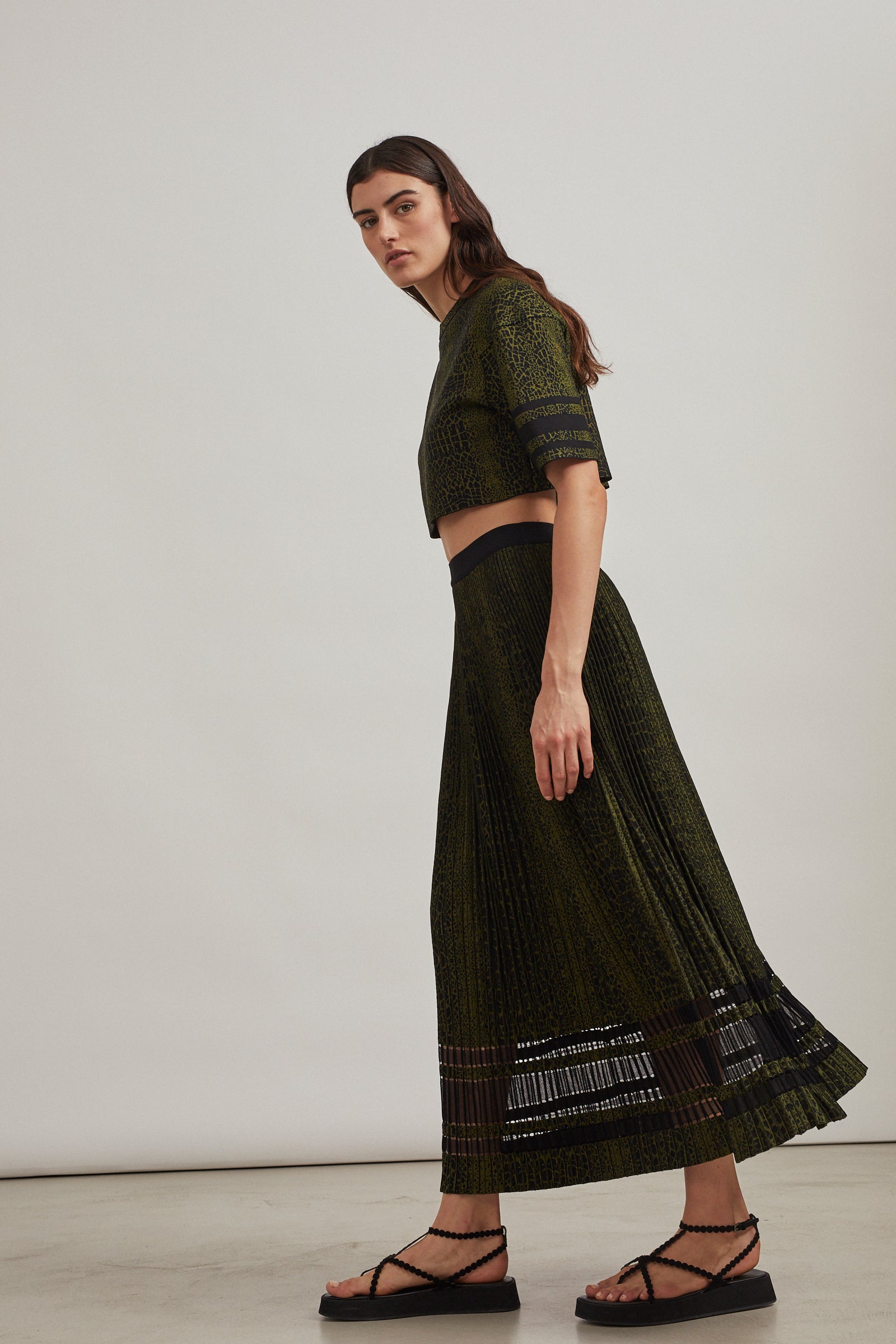 Pantalon large plissé - Noir & Vert