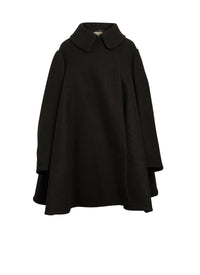 Manteau cape drapé en laine - Noir