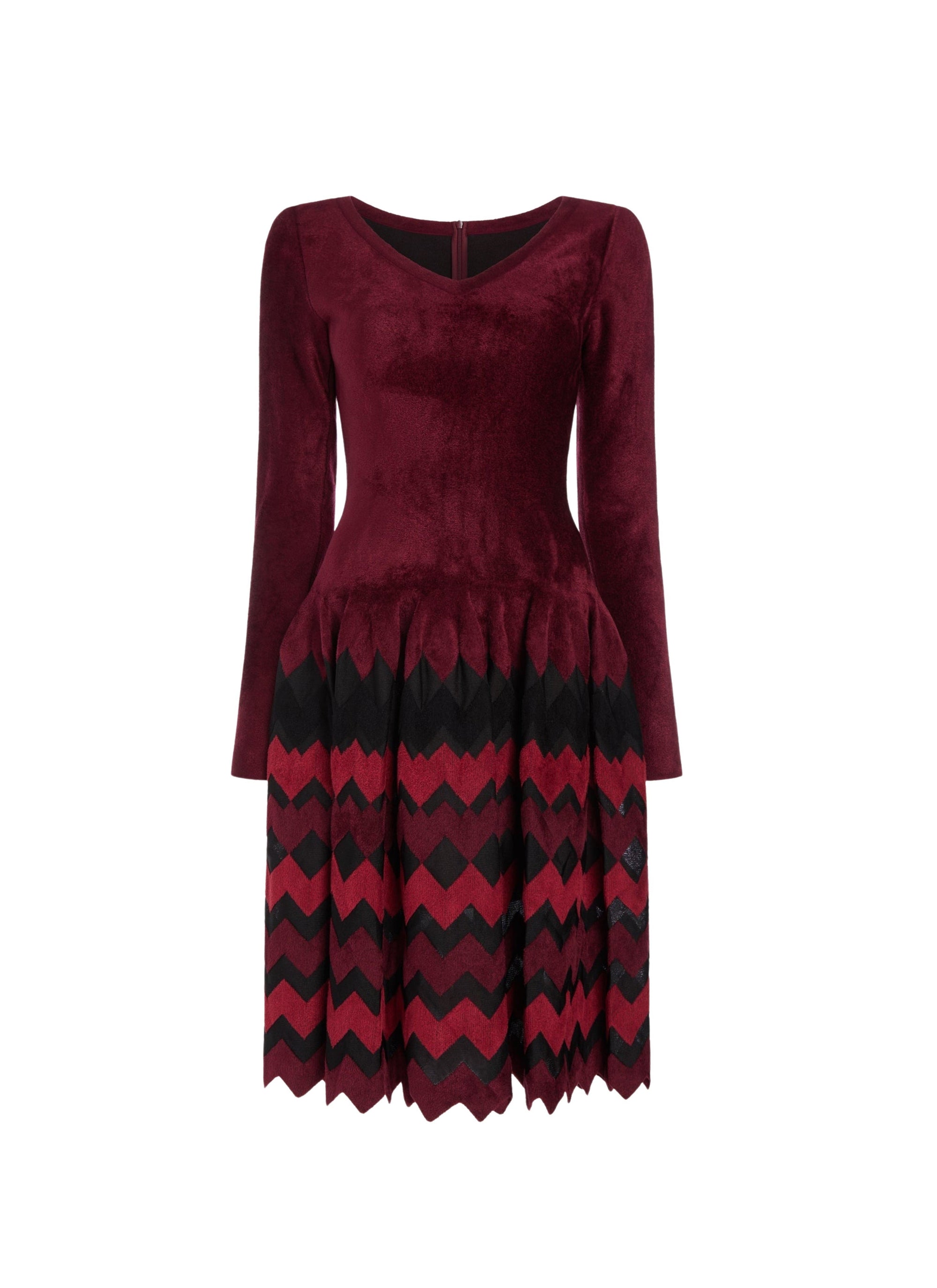 Robe droite à manches longues festonnée en soie - Multicolore
