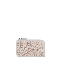Zipped card holder, perforated motif in leather - Pearl & Sand