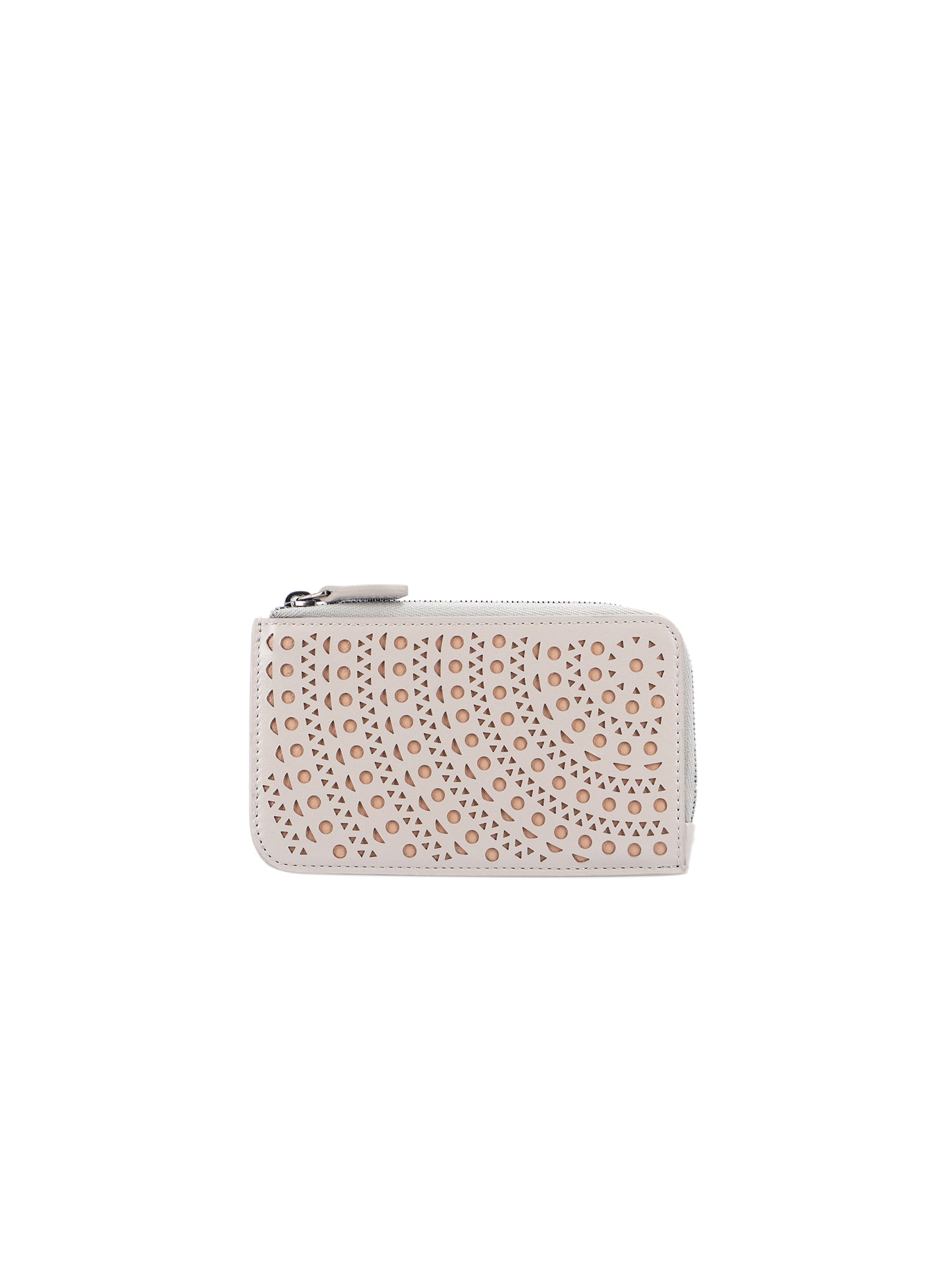 Zipped card holder, perforated motif in leather - Pearl & Sand