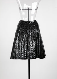 Jupe courte à imprimé alligator en cuir - Noir