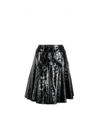 Jupe courte à imprimé alligator en cuir - Noir