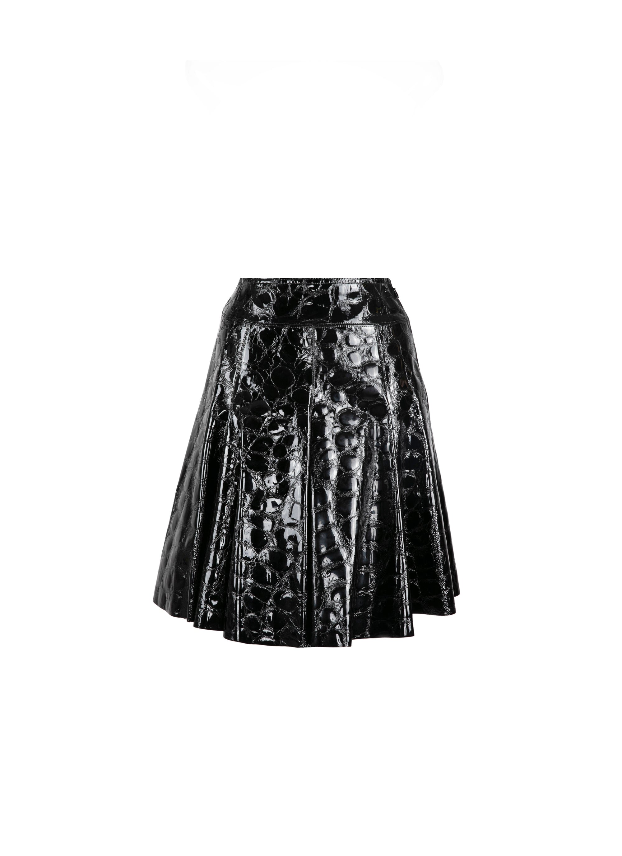 Jupe courte à imprimé alligator en cuir - Noir
