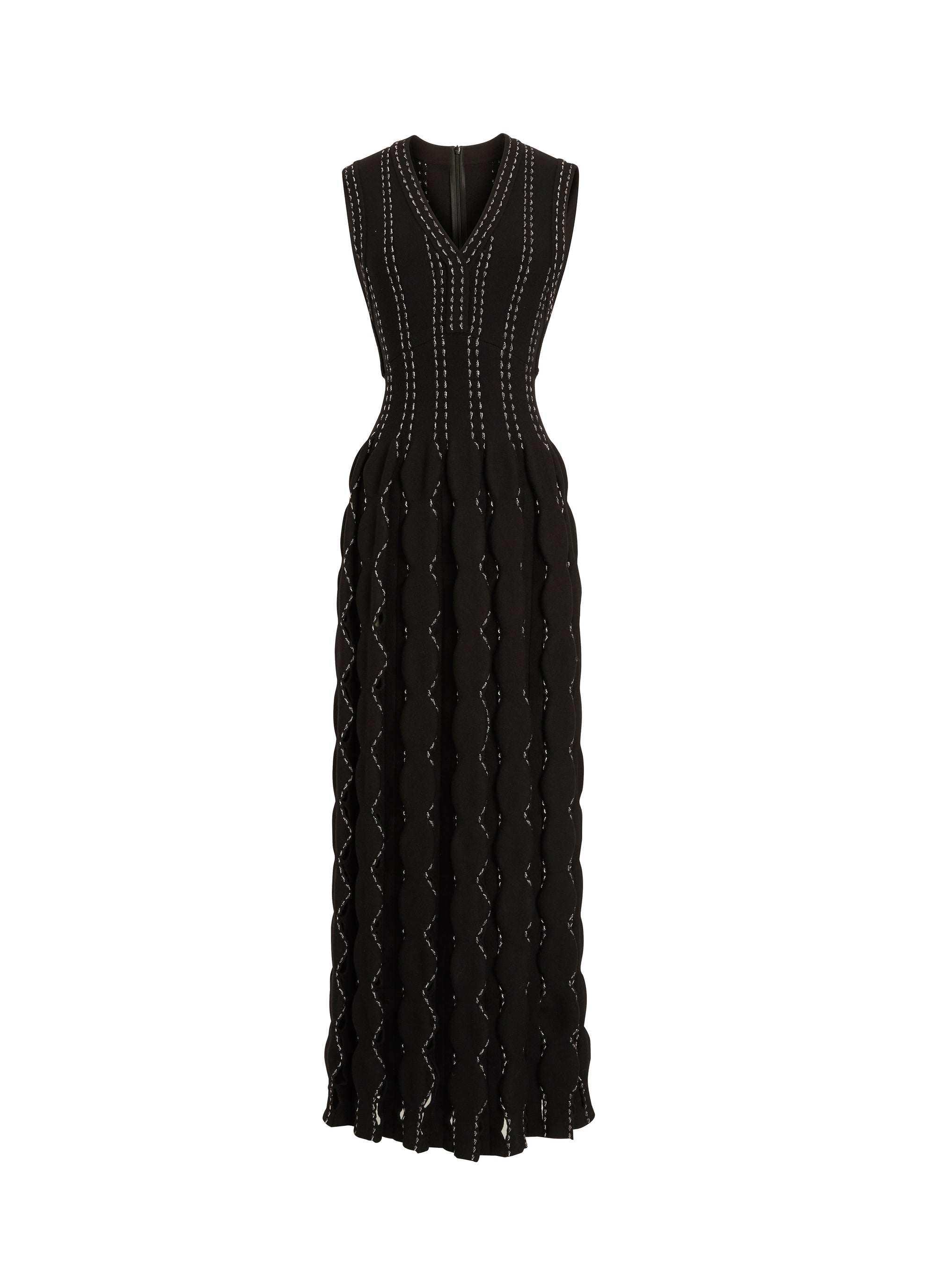 Sleeveless wool Cascade dress - Black