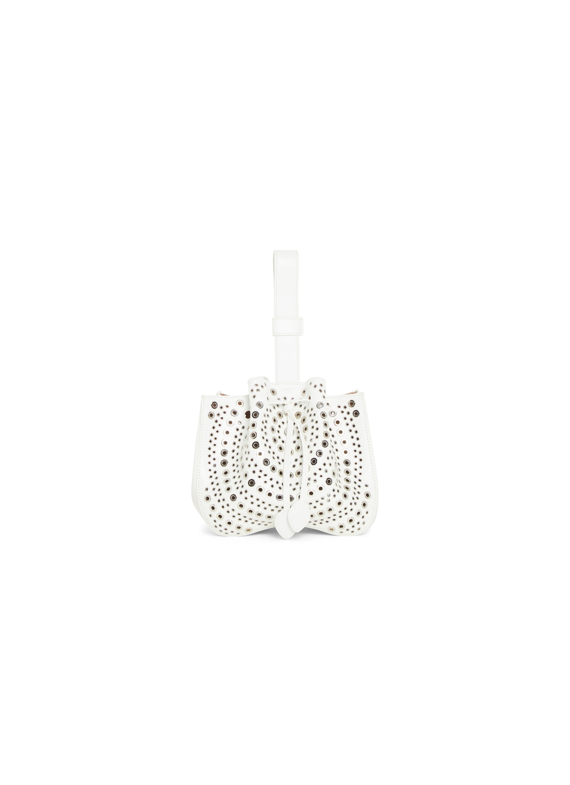 Petit sac à œillets en cuir - Blanc Optique
