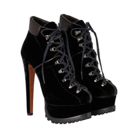 Bottines à plateforme haute en velours - Noir