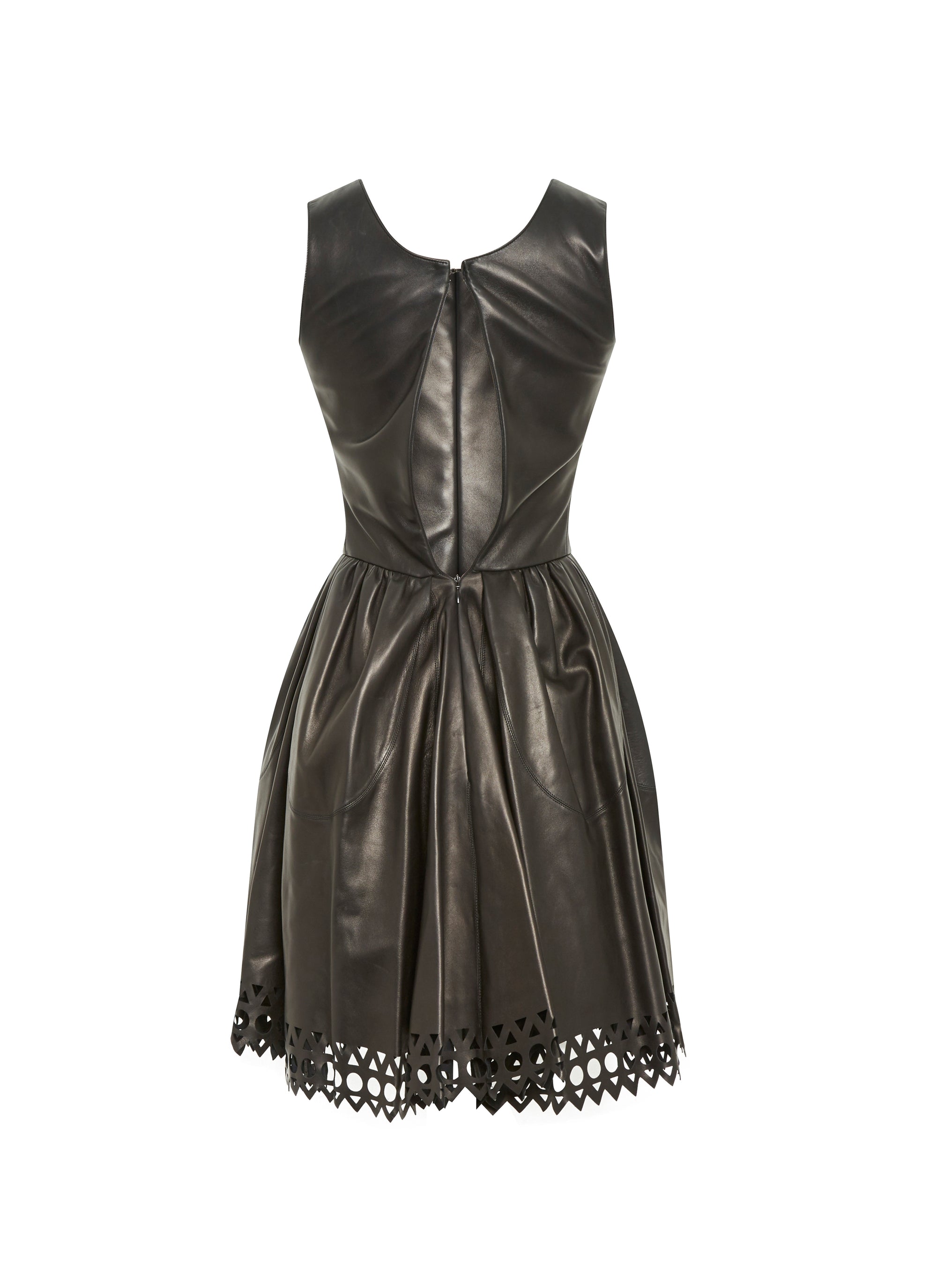 Openwork sleeveless leather scuba dress - Black