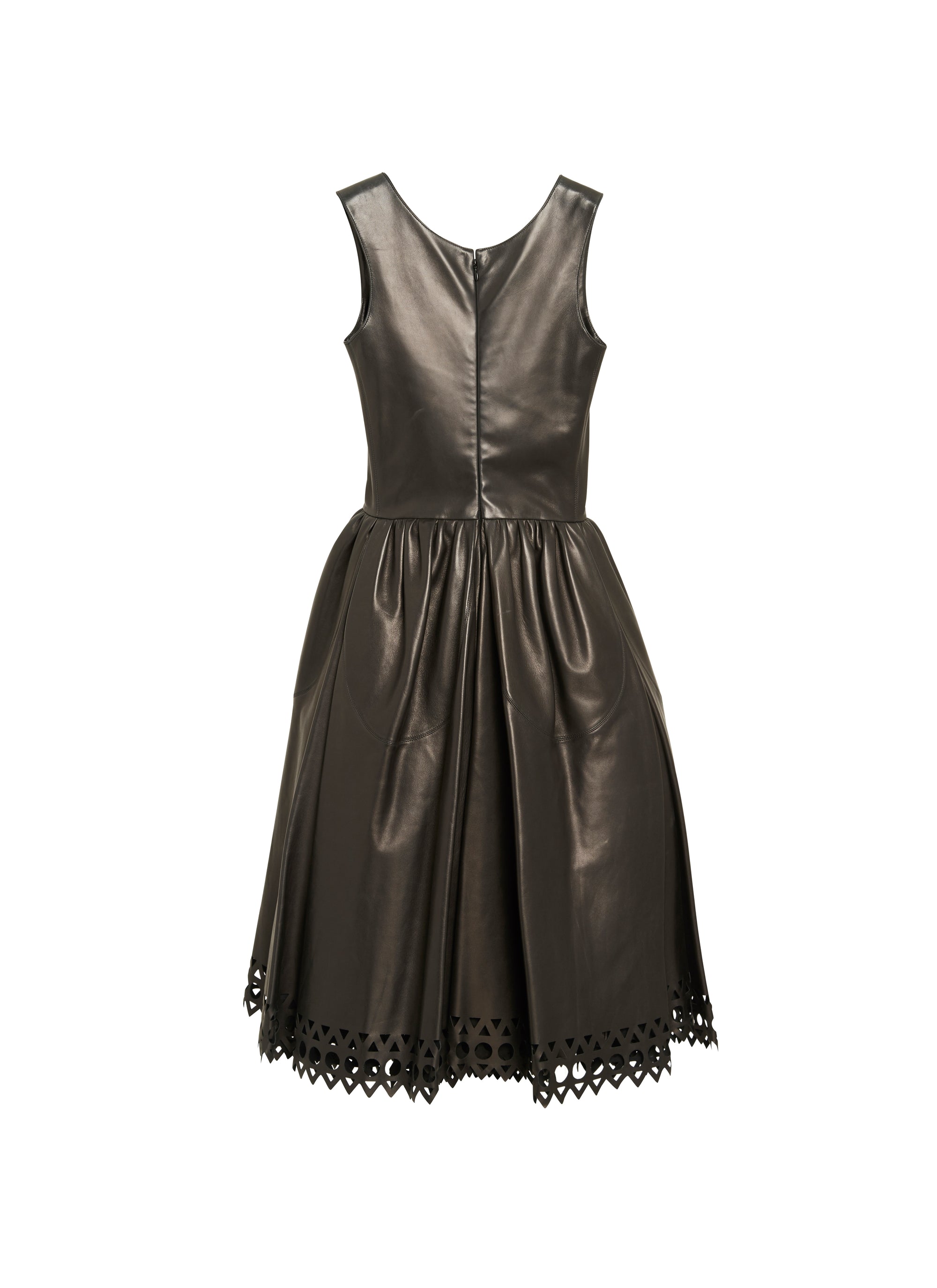 Robe plissée sans manches plongée en cuir - Noir