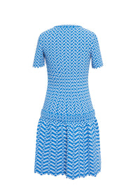 Robe à manches courtes Fantasia en maille - Bleu & Blanc