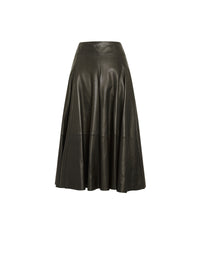 Jupe longue plissée plongée en cuir - Noir
