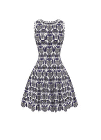 Sleeveless wool Eden dress - White & Blue
