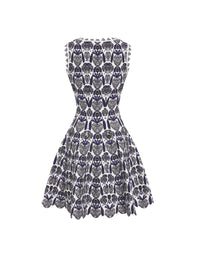 Sleeveless wool Eden dress - White & Blue