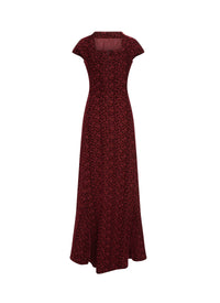 Robe brodée à manches courtes - Bordeaux