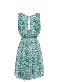 Robe courte sans manches Vagues mousseline en soie - Vert & Blanc