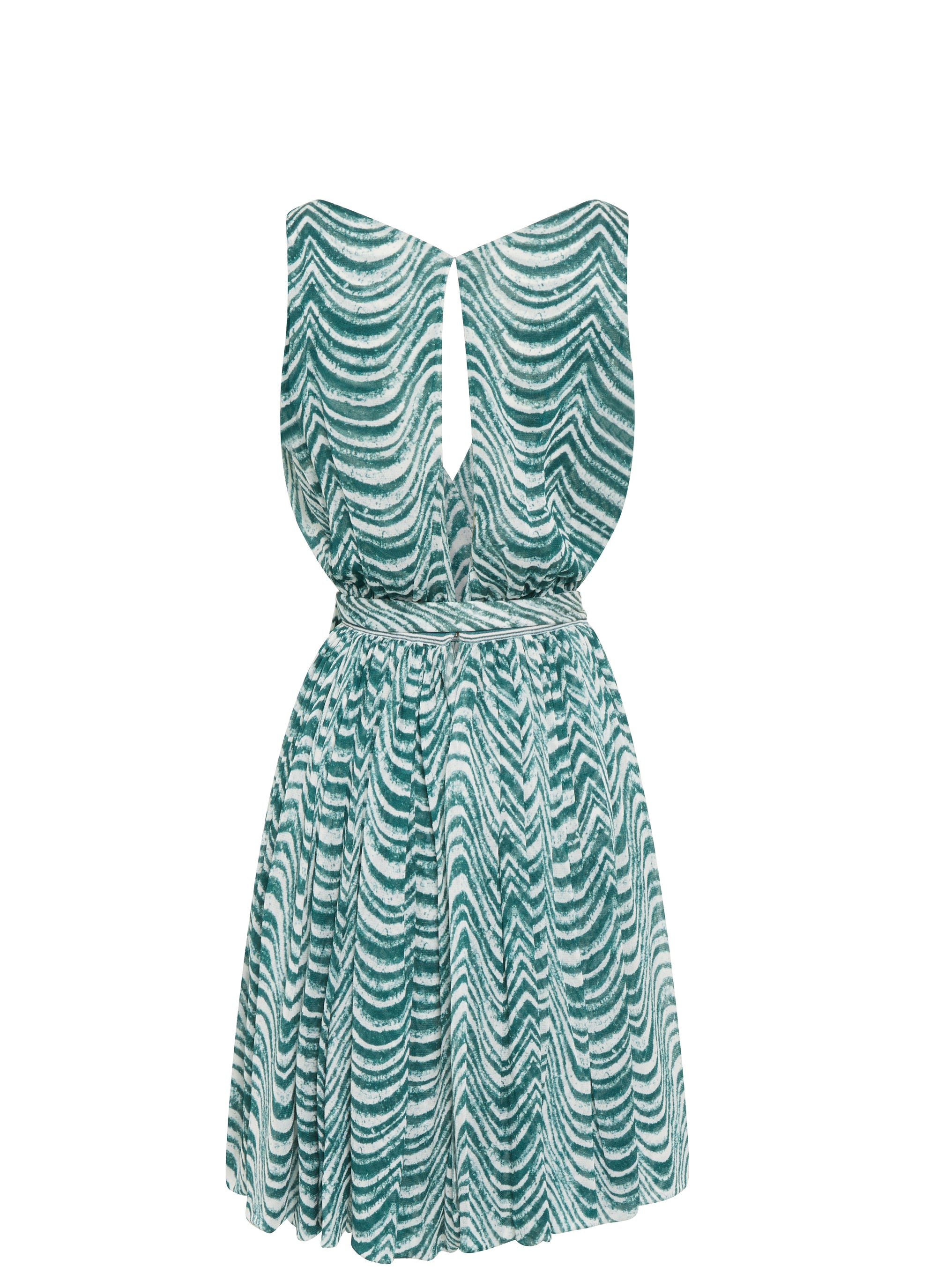 Robe courte sans manches Vagues mousseline en soie - Vert & Blanc