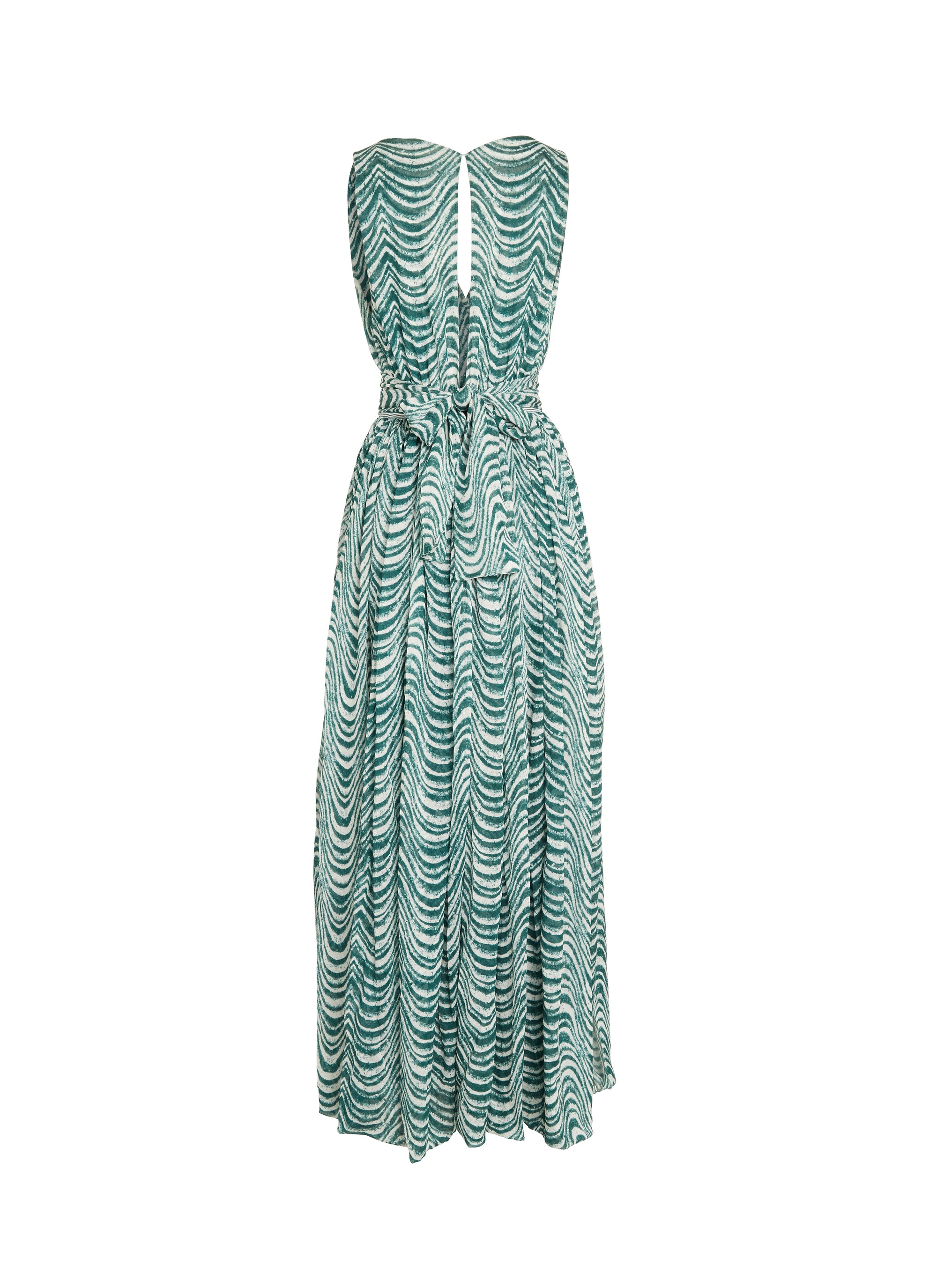 Robe sans manches Vagues mousseline en soie - Vert & Blanc