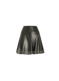 Jupe courte à bordure cloutée en cuir - Noir