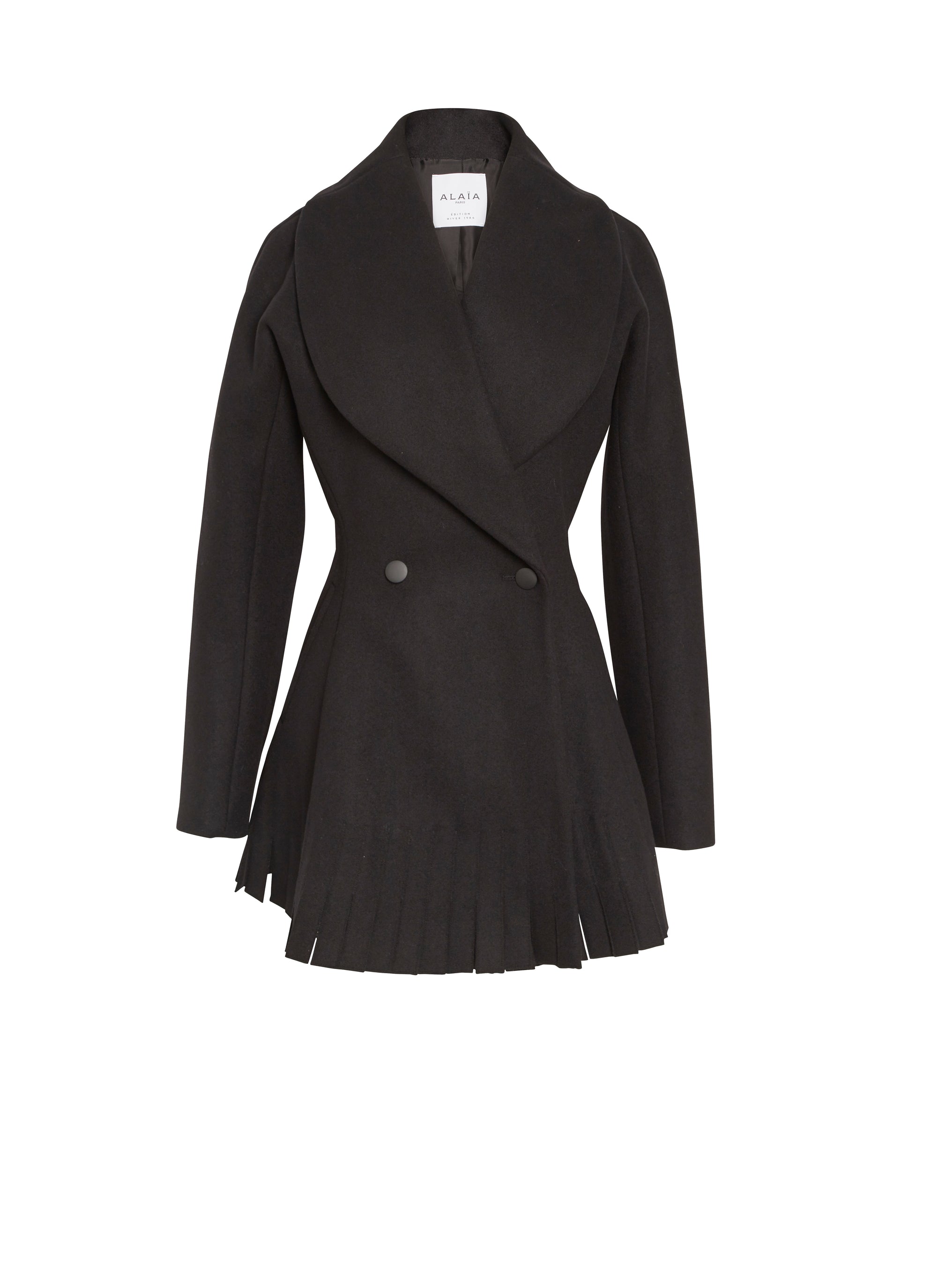 Veste longue drapée en laine - Noir