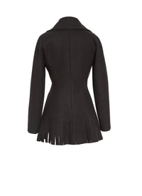 Veste longue drapée en laine - Noir