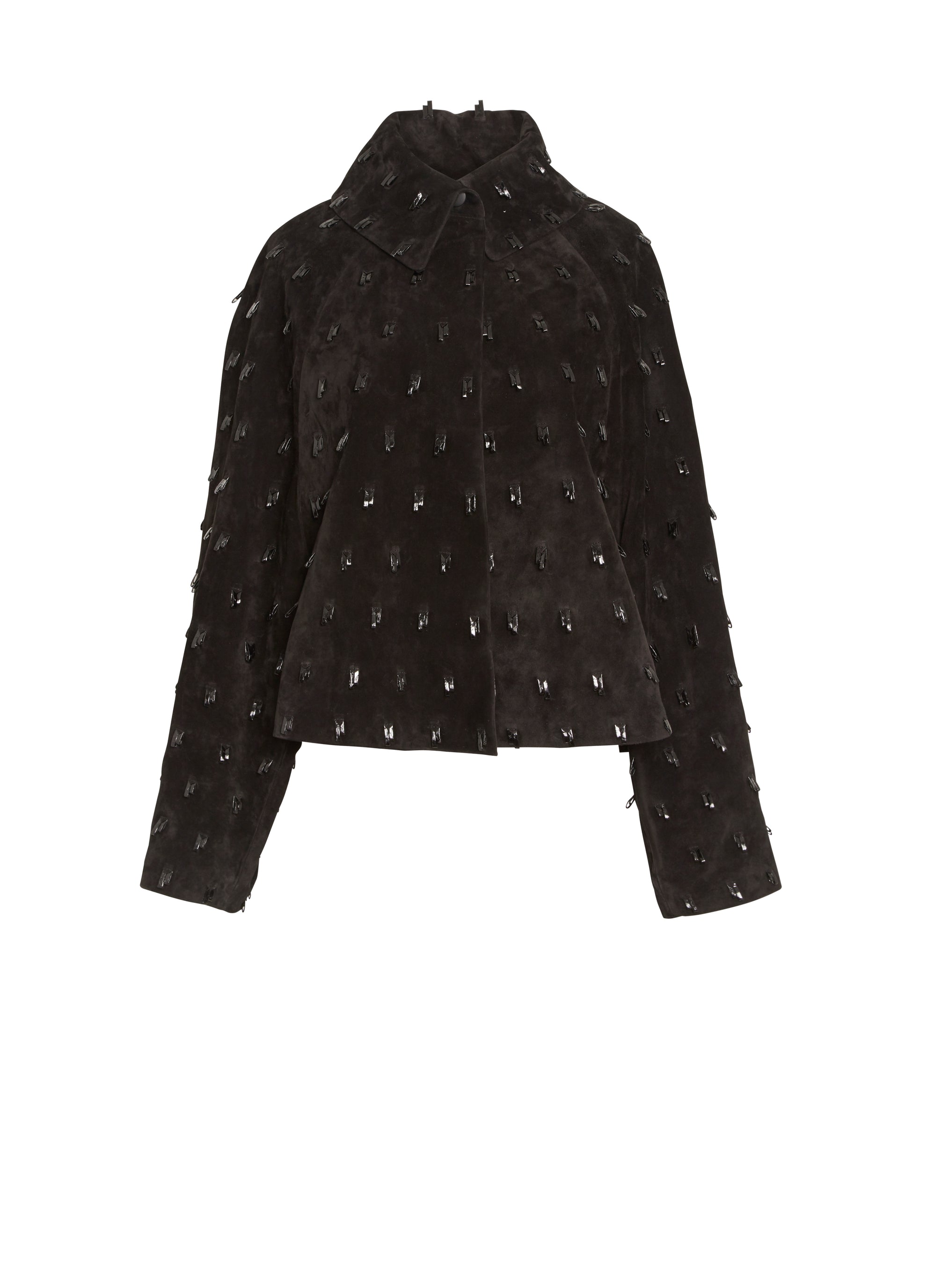 Scalloped suede leather jacket - Black