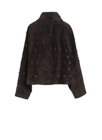 Scalloped suede leather jacket - Black