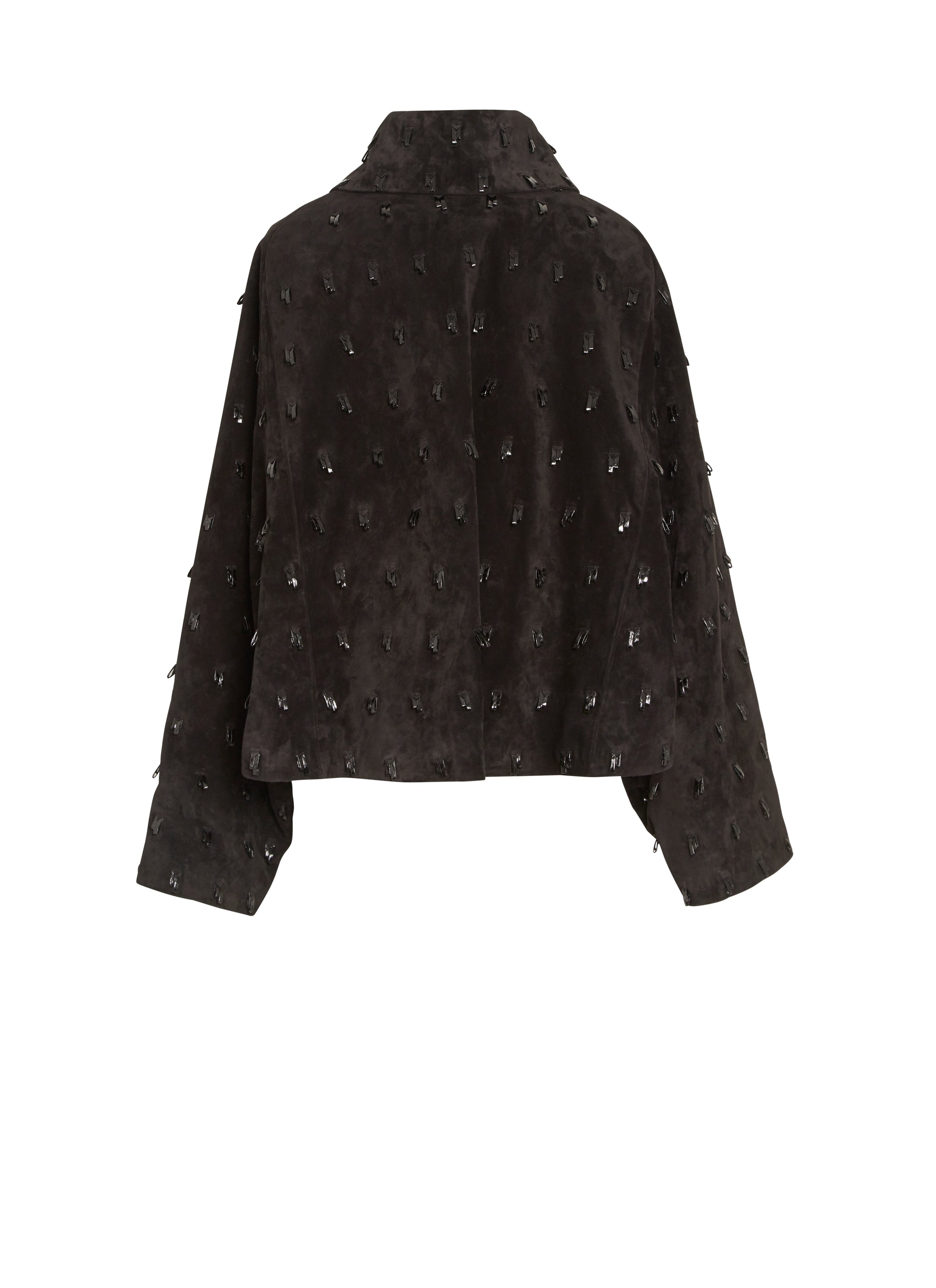 Scalloped suede leather jacket - Black