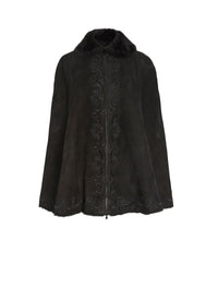 Suede leather cape - Black