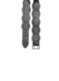 Flat openwork belt in leather - Black