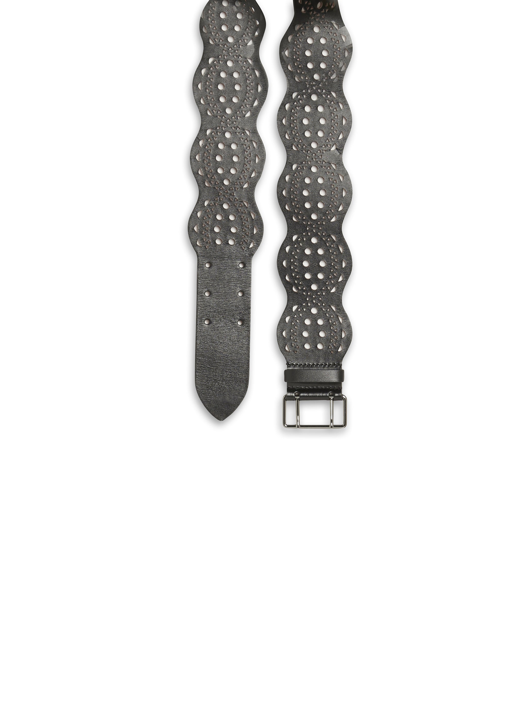 Flat openwork belt in leather - Black