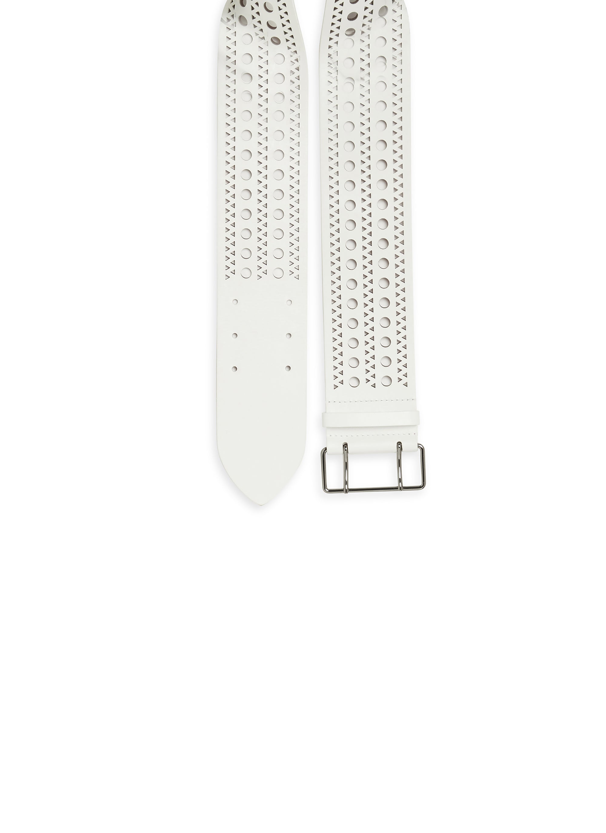 Flat openwork belt in leather - Optic White
