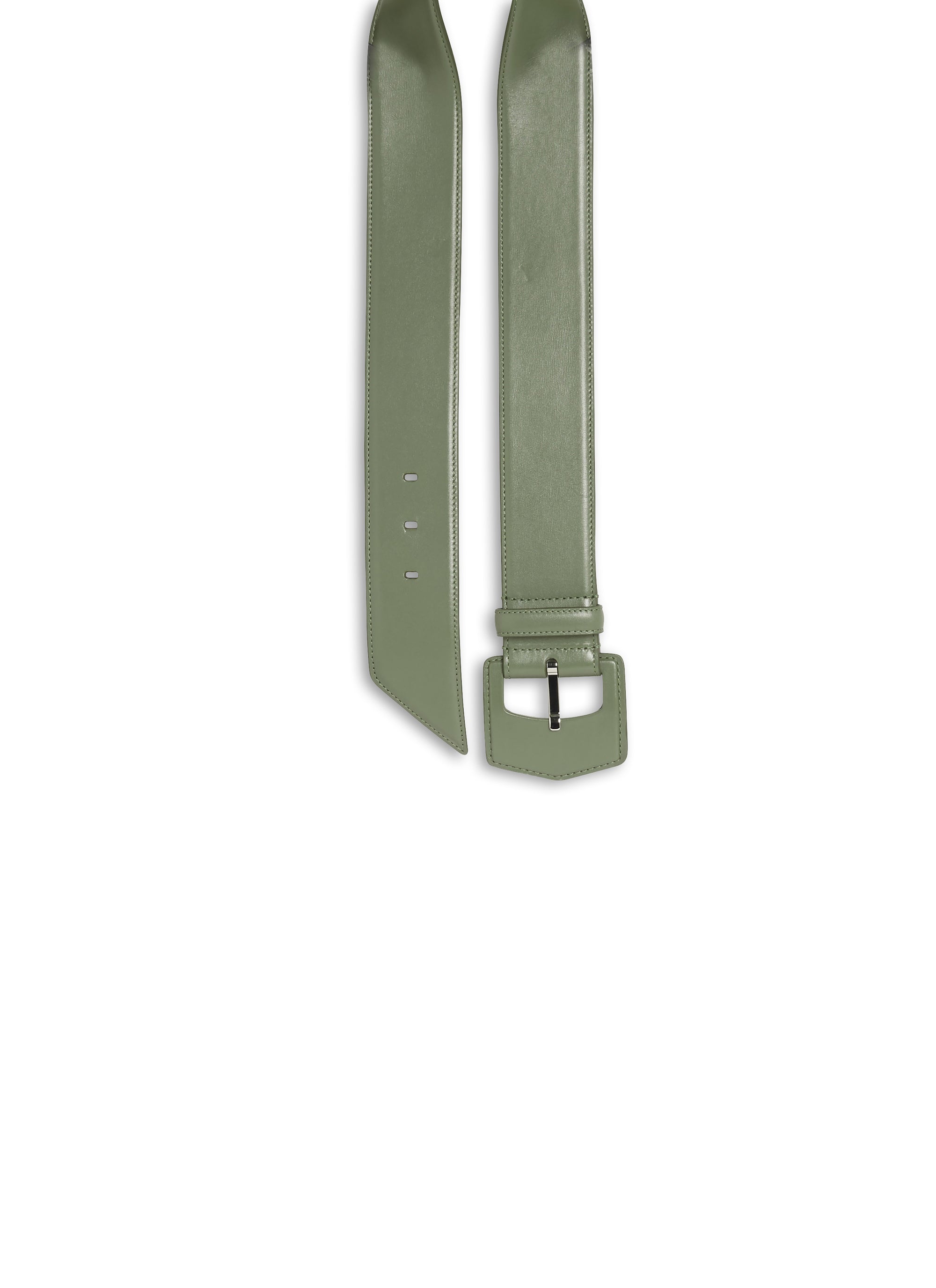 Oversized leather geometric buckle belt - Aloe