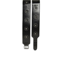 Leather studded buckle belt - Black & Ruthenium