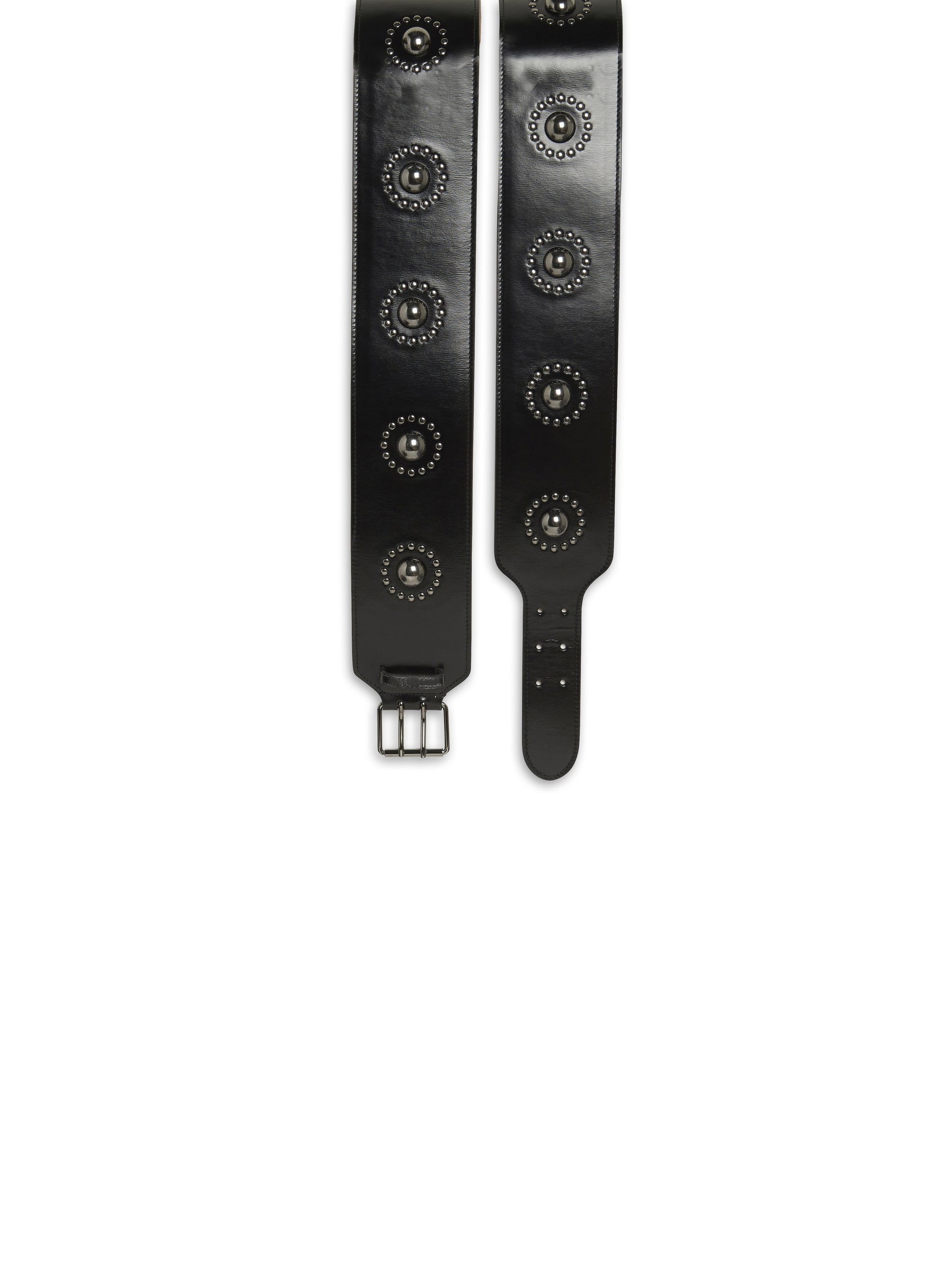 Leather studded buckle belt - Black & Ruthenium