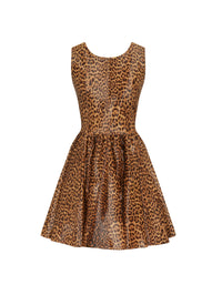 Sleeveless leather cheetah print dress - Brown