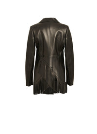 Leather fringed scuba jacket - Black