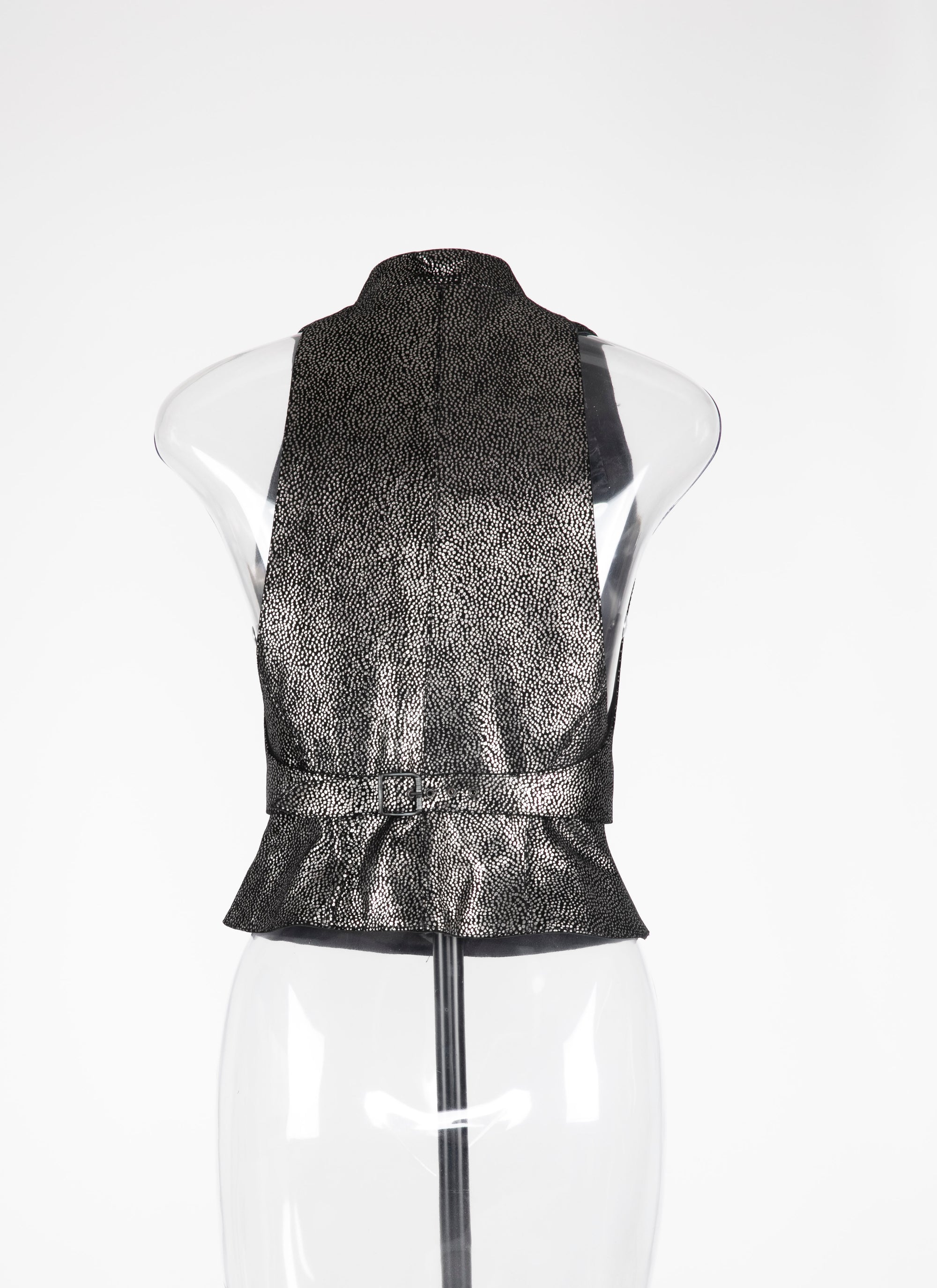 Moucheté sleeveless leather waistcoat - Black & Silver