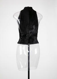 Gilet sans manches alligator en cuir - Noir