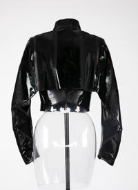 Veste à manches longues en cuir vernis - Noir