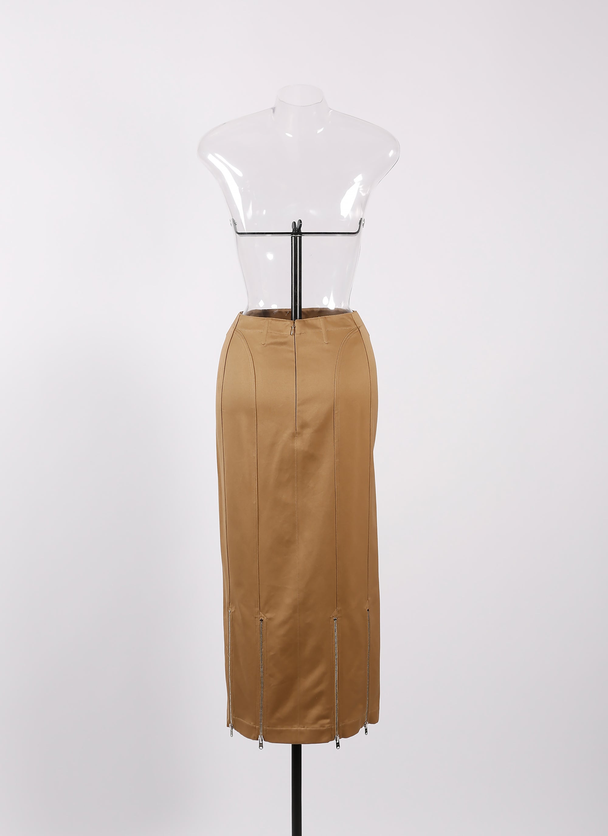 Long zip skirt in gabardine - Dark Beige
