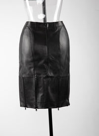 Jupe courte droite plongée en cuir - Noir