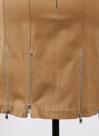 Jupe zippée courte en gabardine - Beige Foncé