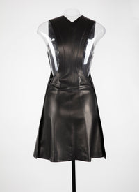 Robe courte sans manches plongée en cuir - Noir