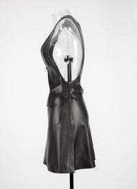 Robe courte sans manches plongée en cuir - Noir