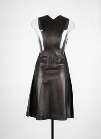 Sleeveless maxi dress in leather - Black