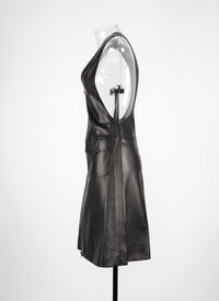 Sleeveless maxi dress in leather - Black